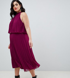 Плиссированное платье миди с завязкой на шее ASOS DESIGN Curve-Красный