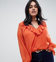 Полупрозрачная блузка с длинными рукавами и оборками ASOS DESIGN Curve-Оранжевый