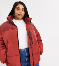 Красная дутая куртка с вельветовыми вставками ASOS DESIGN Curve-Желтый