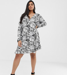Платье мини на пуговицах со звериным принтом ASOS DESIGN Curve-Мульти