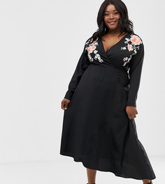 Платье миди с вышивкой ASOS DESIGN Curve-Мульти
