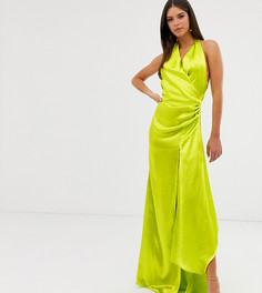 Атласное платье макси с драпировкой ASOS DESIGN Tall-Зеленый