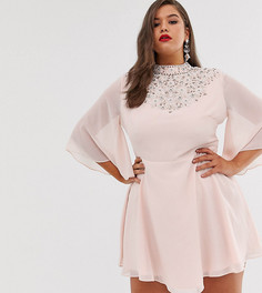 Платье мини с кейпом и отделкой жемчугом ASOS DESIGN Curve-Мульти