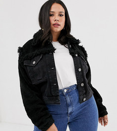Черная джинсовая куртка с отделкой из искусственного меха ASOS DESIGN Curve-Черный