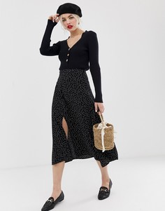 Юбка в горошек с разрезами по бокам New Look-Черный
