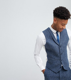Синий узкий жилет в клетку из 100% шерстяного твида Харрис ASOS TALL