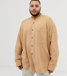 Светло-коричневая фактурная oversize-рубашка с воротником на пуговице ASOS DESIGN Plus-Светло-коричневый