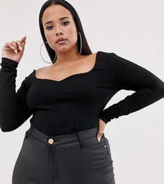Топ с вырезом сердечком ASOS DESIGN Curve-Черный