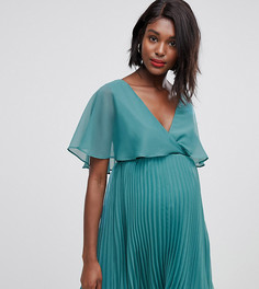 Платье мини с рукавами клеш и плиссированной юбкой ASOS DESIGN Maternity-Зеленый