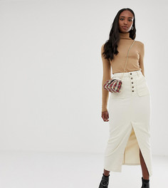 Кремовая джинсовая премиум-юбка миди с пуговицами ASOS DESIGN TALL-Белый