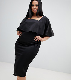 Облегающее платье миди с глубоким вырезом и кейпом ASOS CURVE-Черный