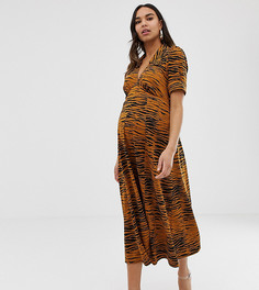 Чайное платье миди со звериным принтом ASOS DESIGN Maternity-Мульти