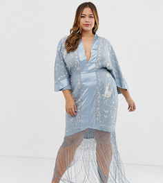Платье миди с рукавами кимино, вышивкой и бахромой ASOS DESIGN Curve-Мульти