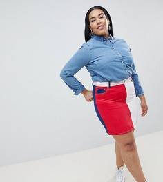 Джинсовая юбка в стиле колор блок ASOS DESIGN Curve-Мульти