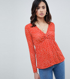 Топ в горошек с глубоким V-образным вырезом и баской ASOS DESIGN Tall-Оранжевый