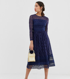 Кружевное приталенное платье миди премиум-класса ASOS DESIGN Tall-Темно-синий