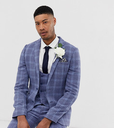 Синий приталенный пиджак в клетку из смешанной шерсти ASOS DESIGN Tall wedding