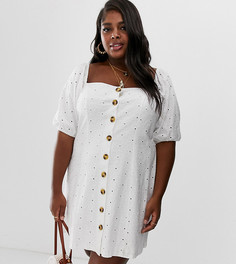 Чайное платье на пуговицах с вышивкой ришелье ASOS DESIGN Curve-Белый