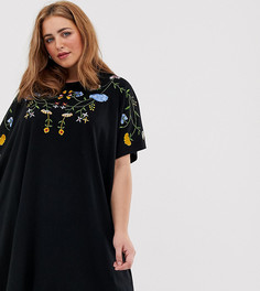 Платье-футболка в стиле oversize с вышивкой ASOS DESIGN Curve-Черный