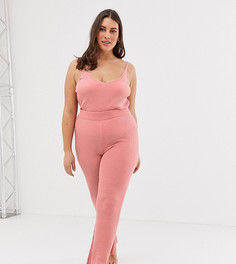 Трикотажные расклешенные брюки в рубчик ASOS DESIGN Curve-Розовый
