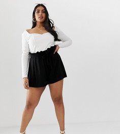 Шорты с присборенной талией и завязкой ASOS DESIGN Curve-Черный