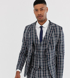 Темно-синий пиджак скинни в клетку тартан ASOS DESIGN Tall
