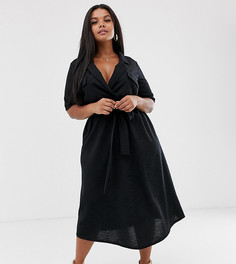 Меланжевое платье-рубашка миди с ремнем ASOS DESIGN Curve-Черный
