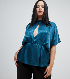 Топ с рукавами клеш и леопардовым рисунком ASOS DESIGN Curve-Синий