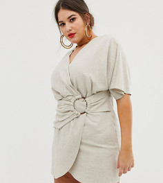 Меланжевое платье мини с пряжкой ASOS DESIGN Curve-Бежевый