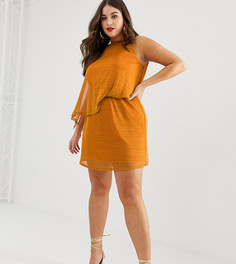 Платье мини на одно плечо с эффектом металлик ASOS DESIGN Curve-Коричневый