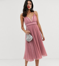 Платье миди из тюля с плиссировкой ASOS DESIGN Tall-Розовый