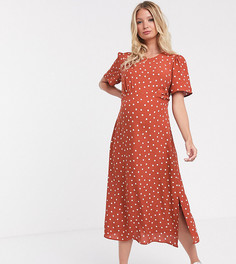 Платье миди в горошек с разрезами по бокам New Look Maternity-Коричневый