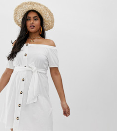 Меланжевый сарафан на пуговицах с открытыми плечами ASOS DESIGN Curve-Белый