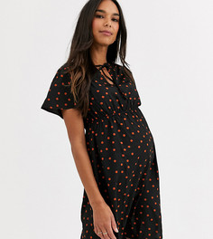 Платье с узором черного цвета и завязкой на вороте New Look Maternity-Черный