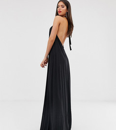 Плиссированное платье макси с открытой спиной ASOS DESIGN Tall-Черный