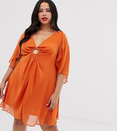 Платье мини с отделкой в стиле кейпа и кольцом ASOS DESIGN Curve-Оранжевый