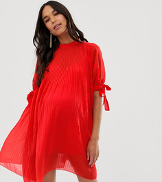 Плиссированное платье мини с завязками на рукавах ASOS DESIGN Maternity-Красный