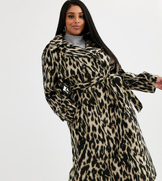 Oversize-пальто с леопардовым принтом и поясом ASOS DESIGN Curve-Мульти