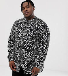 Длинная рубашка-oversize с воротником на пуговице и пятнистым принтом ASOS DESIGN Plus-Черный
