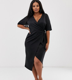 Платье миди с запахом ASOS DESIGN Curve-Черный