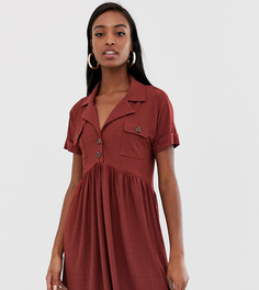 Свободное фактурное платье мини с пуговицами ASOS DESIGN Tall-Оранжевый