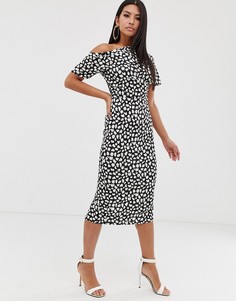 Черно-белое платье-футляр миди в горошек ASOS DESIGN-Мульти
