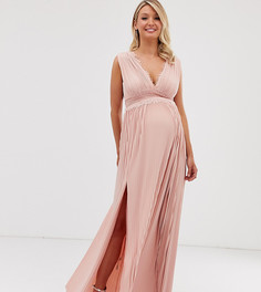 Плиссированное премиум-платье макси с кружевной отделкой ASOS DESIGN Maternity-Розовый