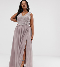 Платье макси с жемчужной отделкой на лифе и юбкой из тюля ASOS DESIGN Curve-Мульти
