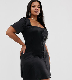 Атласное приталенное платье мини на пуговицах ASOS DESIGN Curve-Черный