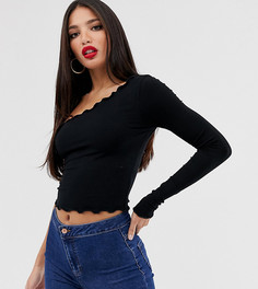 Короткая черная футболка на одно плечо с длинным рукавом ASOS DESIGN Tall-Черный
