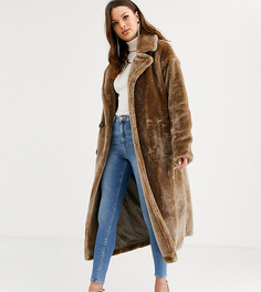 Длинное пальто из искусственного меха ASOS DESIGN Tall-Серый