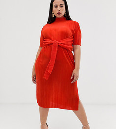 Плиссированное платье миди с узлом ASOS DESIGN Curve-Оранжевый