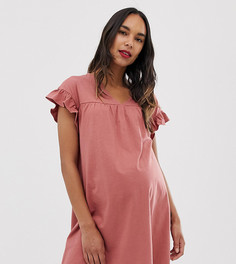 Двустороннее хлопковое меланжевое свободное платье мини ASOS DESIGN Maternity-Розовый