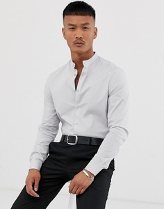 Светло-серая эластичная приталенная рубашка с воротником-стойкой ASOS DESIGN-Серый